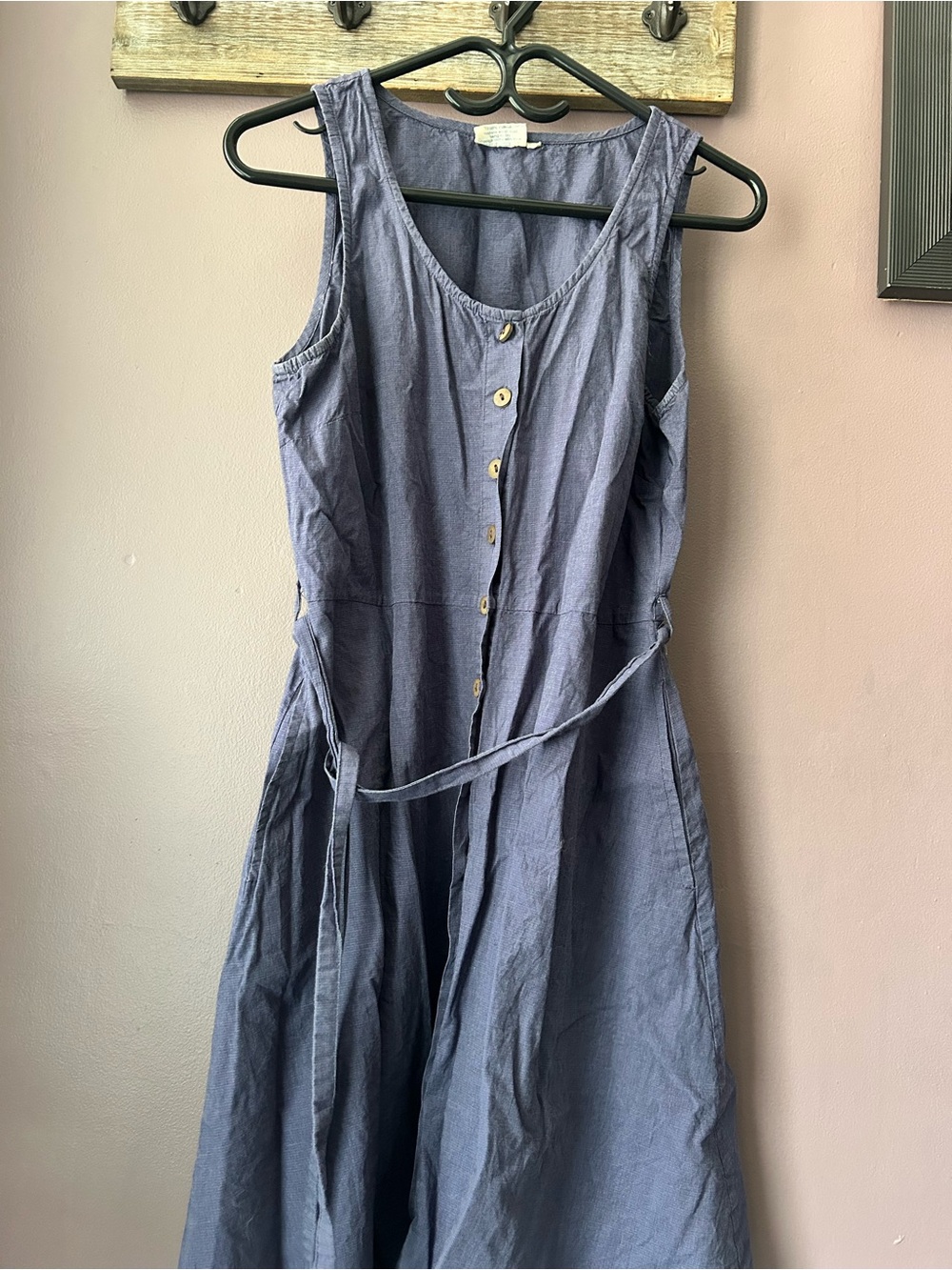 Sleeveless Button-Front Linen Blend Dress in Dusty Blue